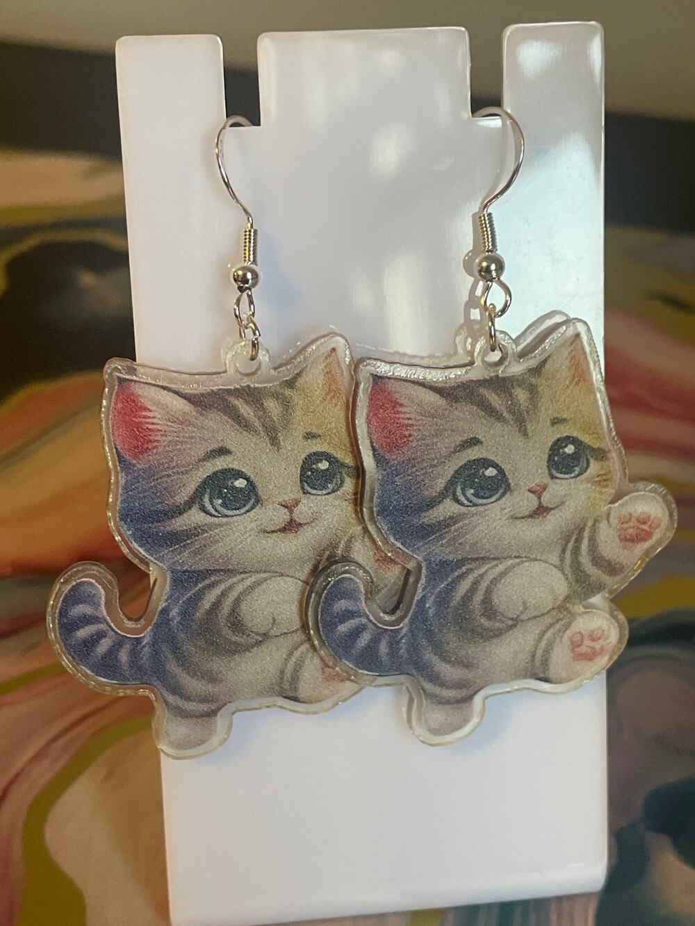Pink bow witch hat kittens earrings 925 sterling silver